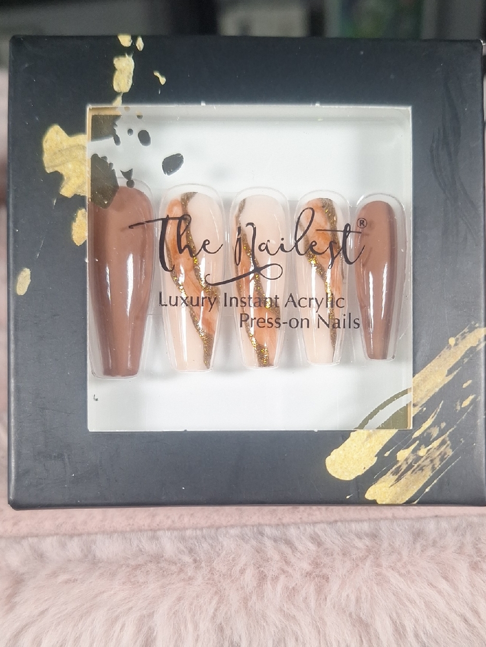 The Nailest Luxury Press-On Nails — Brown & Gold Marble Set